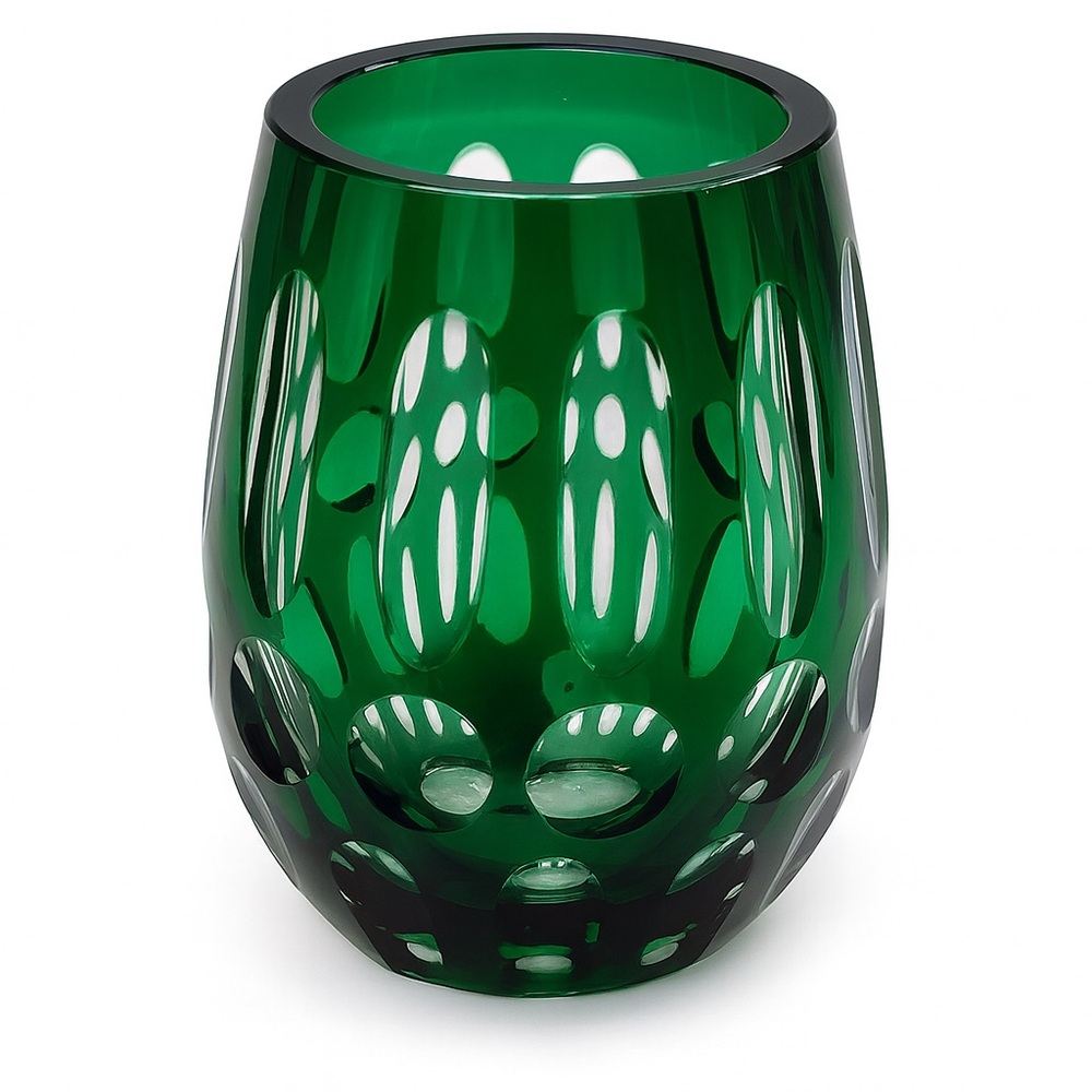 Bohemian Cut-to-Clear Green Crystal Vase